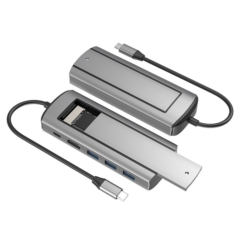 FX-2303 6-in-1 Type-C Hub M.2 SATA SSD Enclosure with 4K HD, 100W PD, 3x USB 3.0 Port
