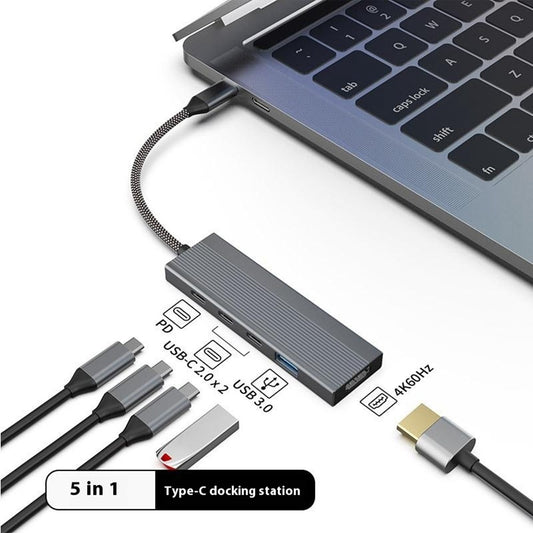 5-in-1 Docking Station Type-C Hub with 4K 60Hz HD + 2x USB-C + USB 3.0 + PD Charging Port