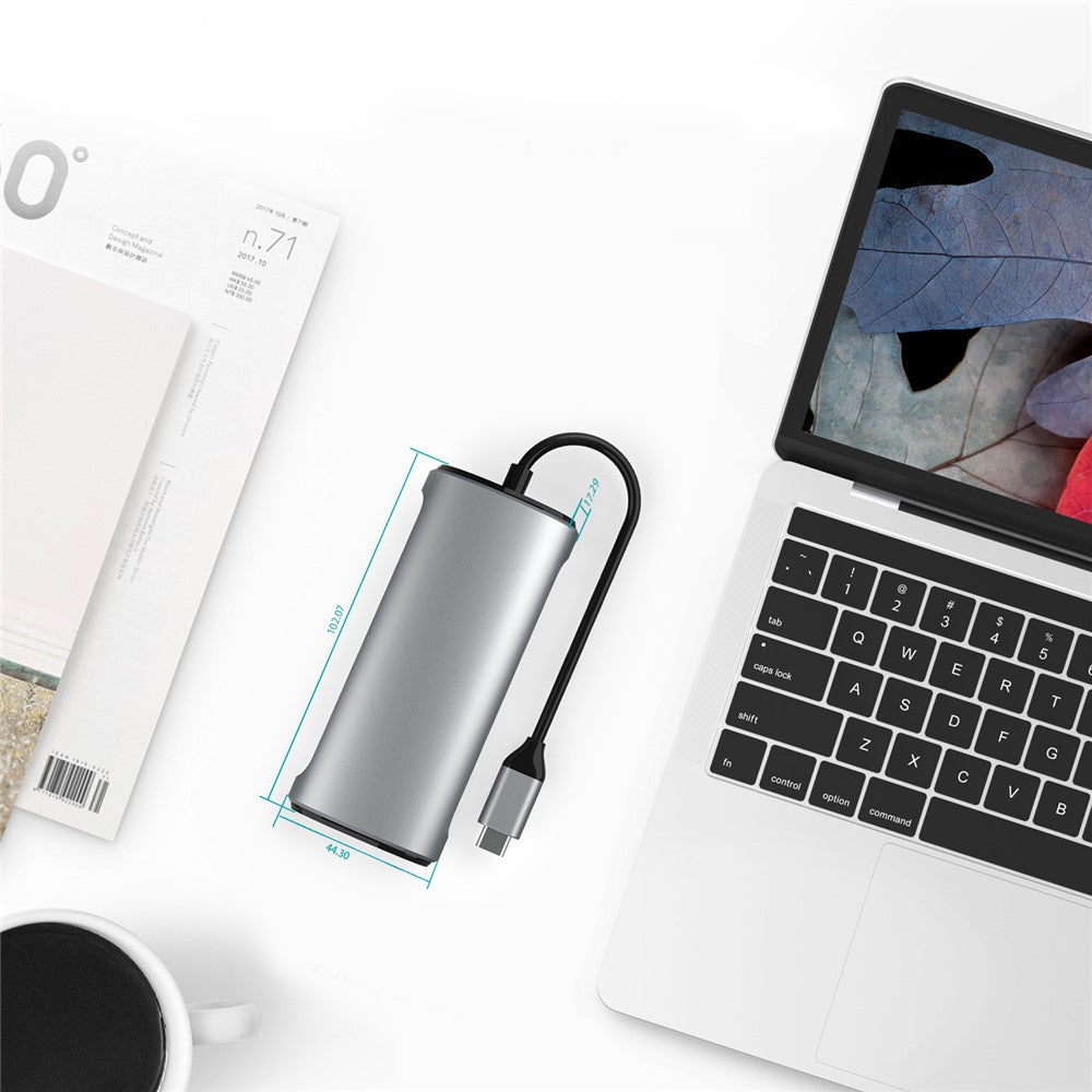 FX-1926B 8 in 1 Type-C Hub Dongle with HDMI 4K@60Hz / RJ45 Ethernet / 100W Power Delivery / SD / TF Card Reader