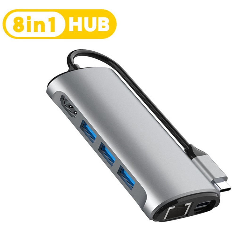 FX-1926B 8 in 1 Type-C Hub Dongle with HDMI 4K@60Hz / RJ45 Ethernet / 100W Power Delivery / SD / TF Card Reader