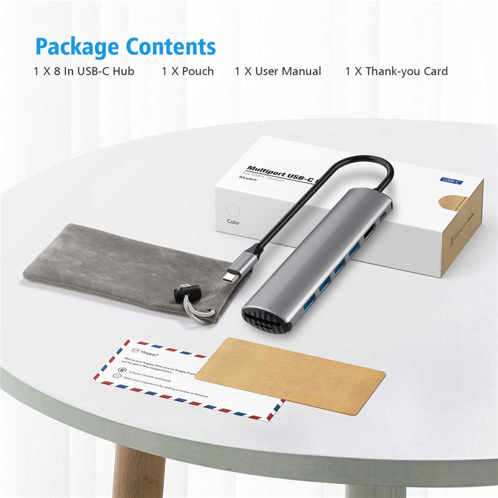 FX-1919H 8-in-1 USB Hub Docking Station Type-C to USB-C + 4xUSB3.0 + SD / TF Slot + 4K HD Adapter