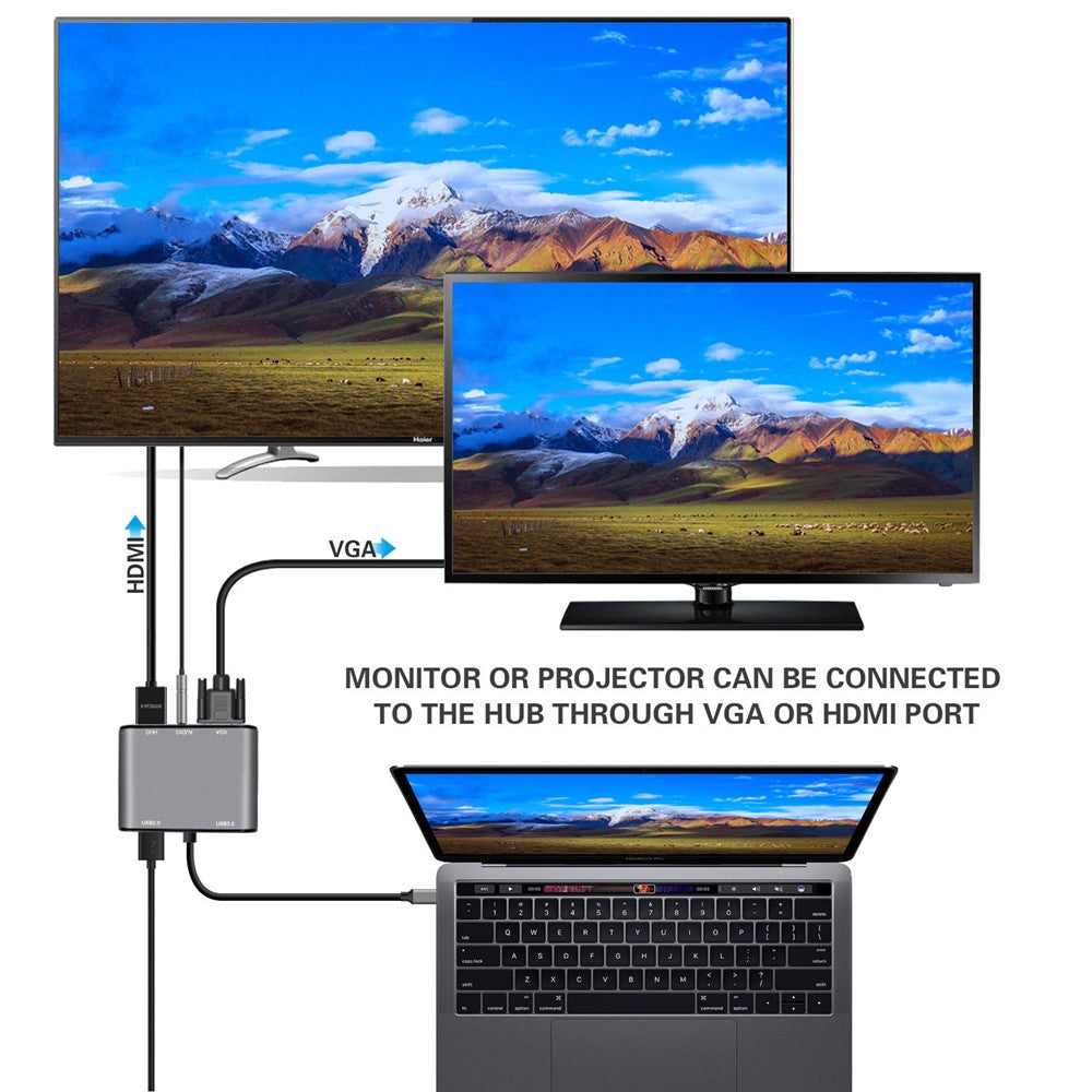 FX-1815B 8-in-1 Type-C Hub with 4K HD + USB 3.0 + 2x USB 2.0 + HD + VGA + TF Card Reader