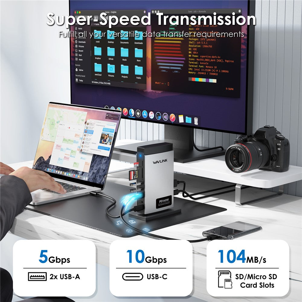 WAVLINK WL-UMD26 11-in-1 USB-C Docking Station with 8K HD, 8K Displayport, and 140W PD 3.1 Charging