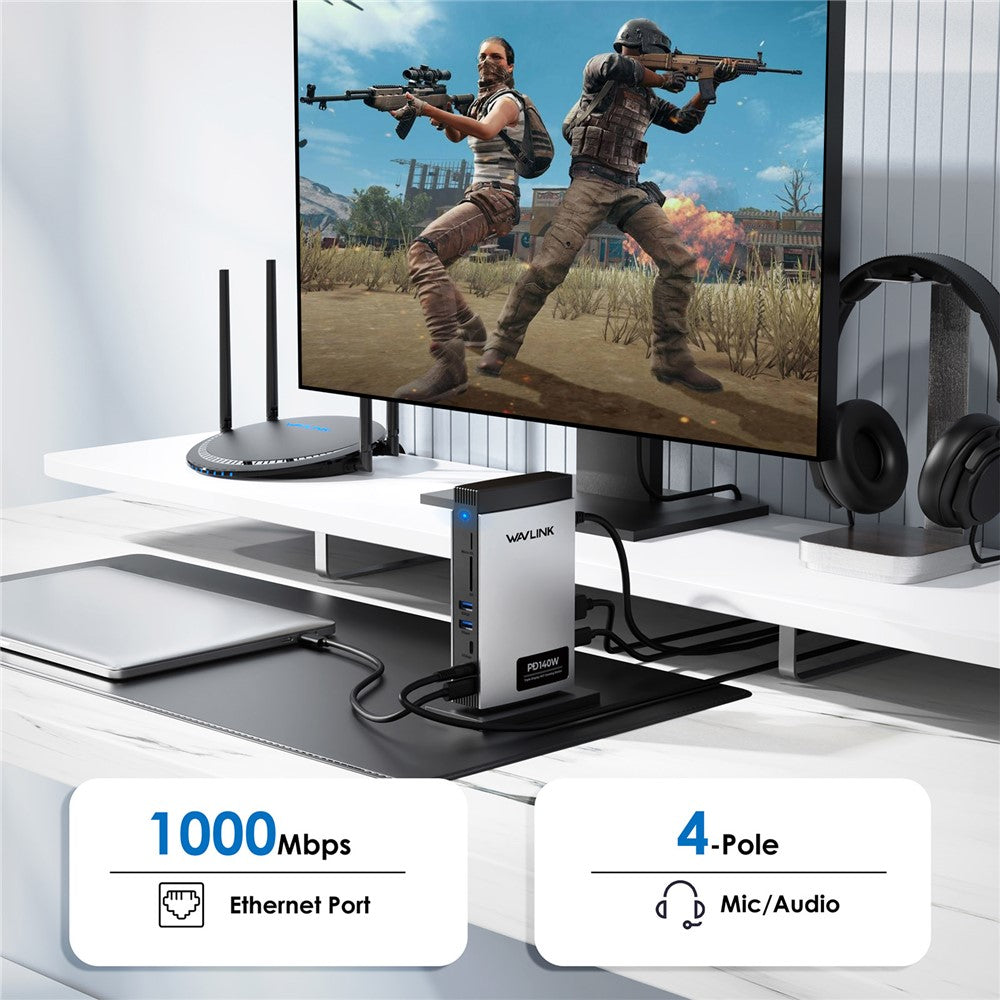 WAVLINK WL-UMD26 11-in-1 USB-C Docking Station with 8K HD, 8K Displayport, and 140W PD 3.1 Charging
