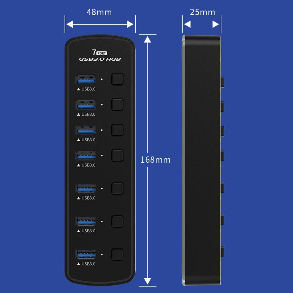 U307 7-Port USB 3.0 Hub Splitter with Individual Switches and 14 RGB Lighting Modes for Computer TV
