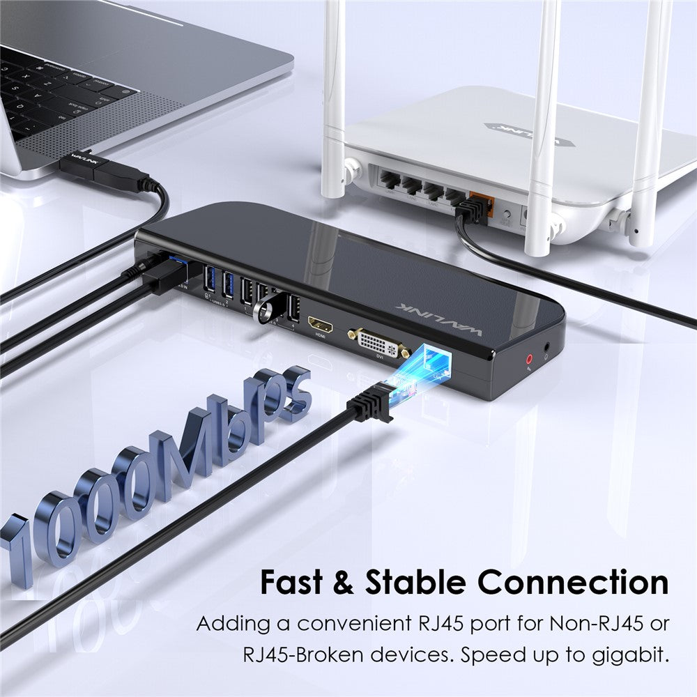 WAVLINK UG49DK1 13 In 1 USB-C Hub Dual Display Docking Station For Windows Mac Chrome Android