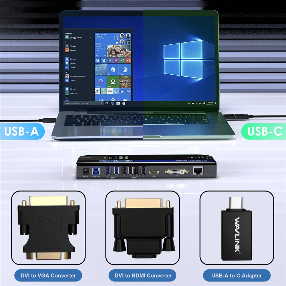 WAVLINK UG49DK1 13 In 1 USB-C Hub Dual Display Docking Station For Windows Mac Chrome Android