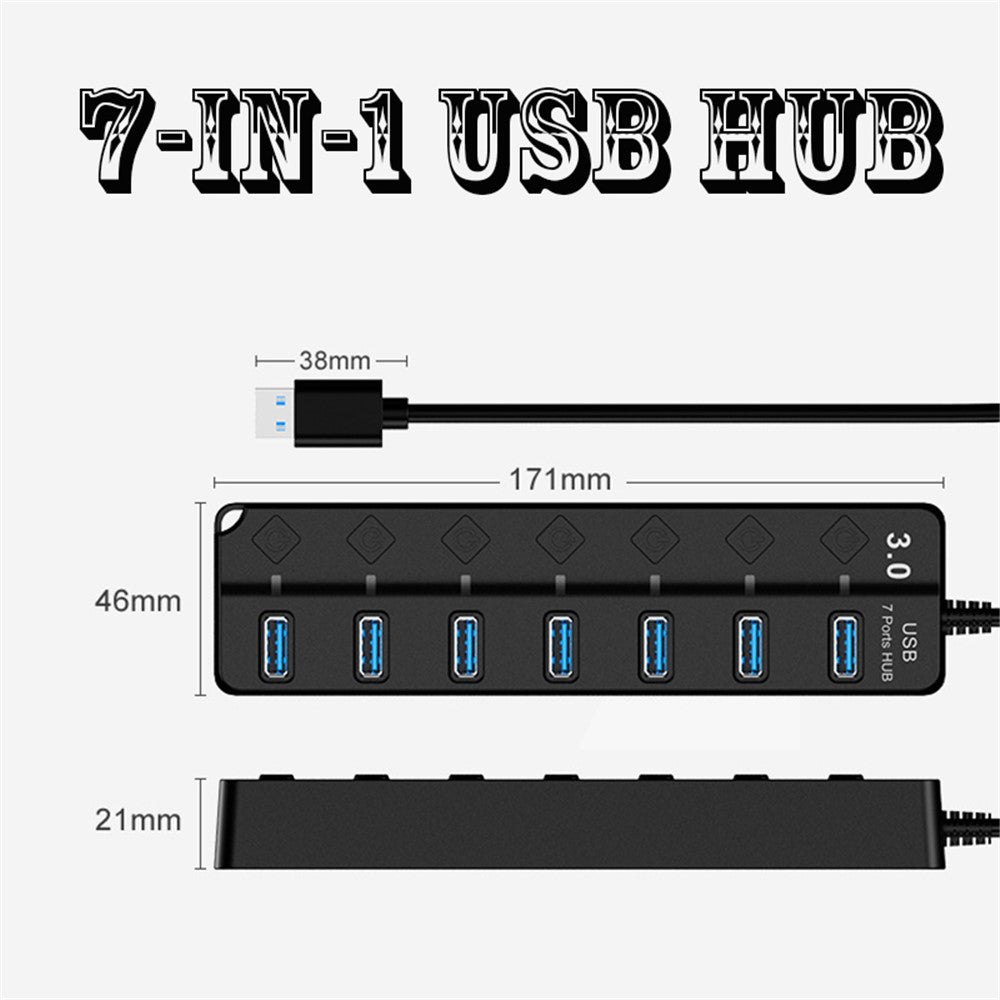 USB3.0 7-Port Hub High Speed Data Transfer Expansion Dock with Individual Switches for Laptop Desktop PC