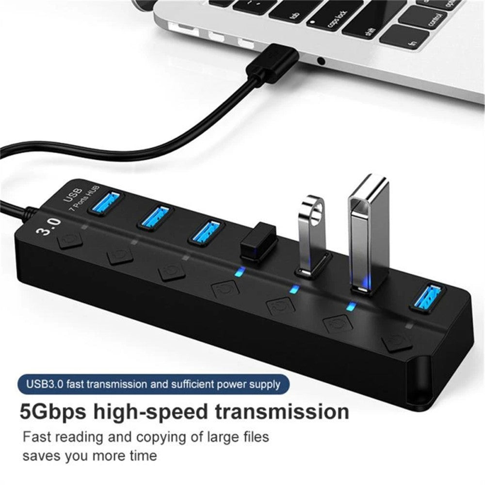 USB3.0 7-Port Hub High Speed Data Transfer Expansion Dock with Individual Switches for Laptop Desktop PC