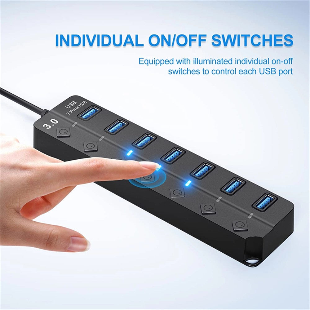 USB3.0 7-Port Hub High Speed Data Transfer Expansion Dock with Individual Switches for Laptop Desktop PC