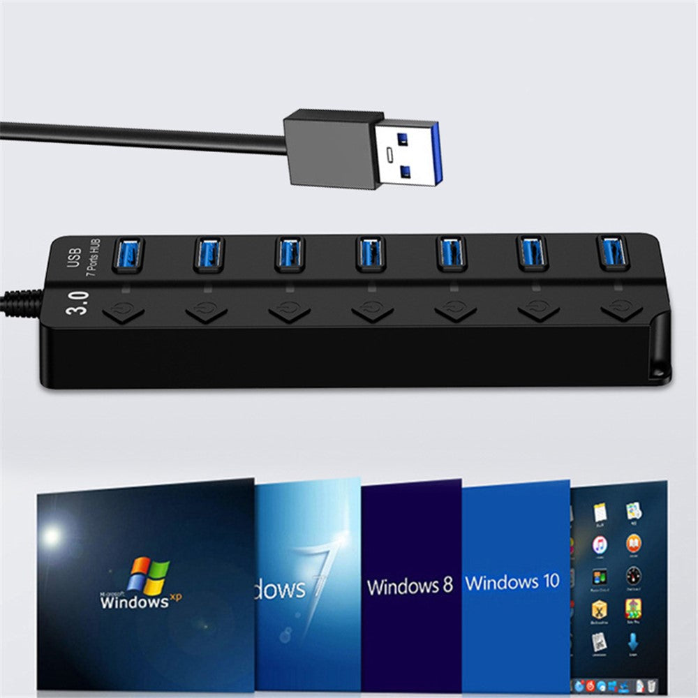 USB3.0 7-Port Hub High Speed Data Transfer Expansion Dock with Individual Switches for Laptop Desktop PC