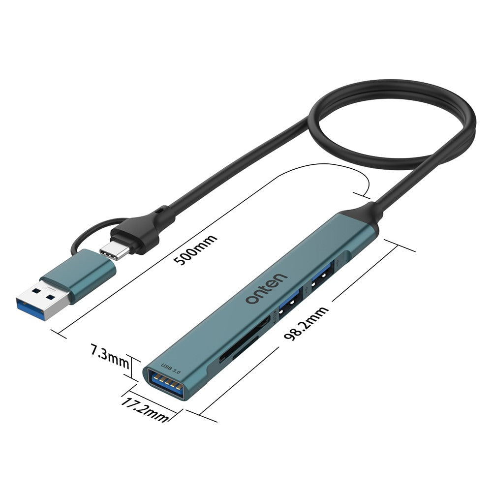 ONTEN UCA9705 Mini Portable USB Hub USB-A / C to USB 3.0 + 2 USB 2.0 + SD / TF Card Reader OTG Adapter
