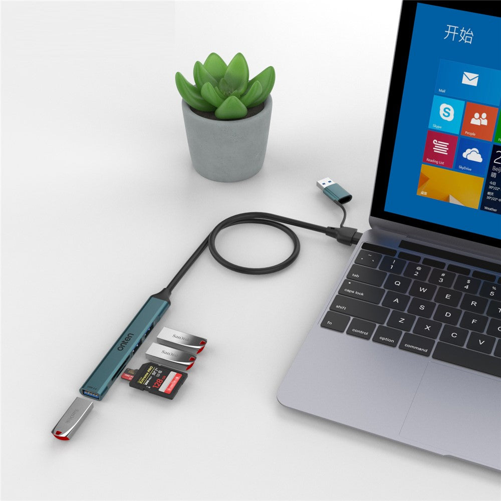 ONTEN UCA9705 Mini Portable USB Hub USB-A / C to USB 3.0 + 2 USB 2.0 + SD / TF Card Reader OTG Adapter