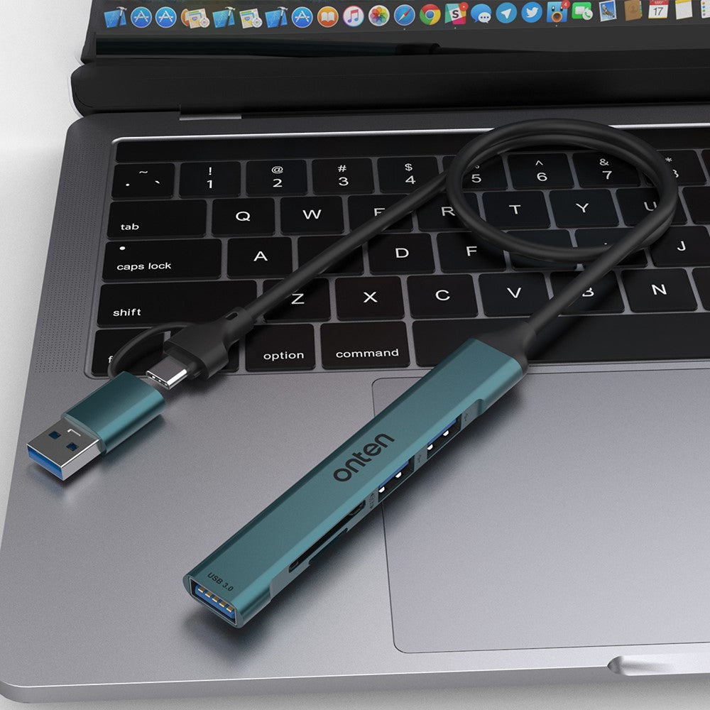 ONTEN UCA9705 Mini Portable USB Hub USB-A / C to USB 3.0 + 2 USB 2.0 + SD / TF Card Reader OTG Adapter