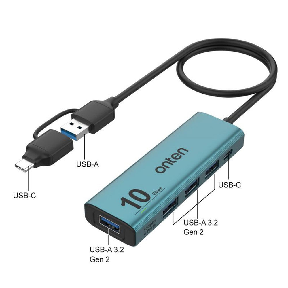 ONTEN UCA611+ 10G USB-A / USB-C to USB-A Converter 4 Port USB 3.2 Gen2 Hub with Charging Function