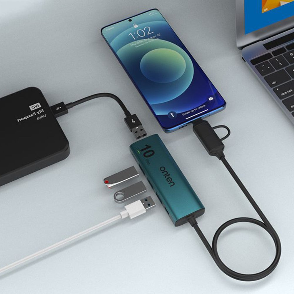 ONTEN UCA611+ 10G USB-A / USB-C to USB-A Converter 4 Port USB 3.2 Gen2 Hub with Charging Function