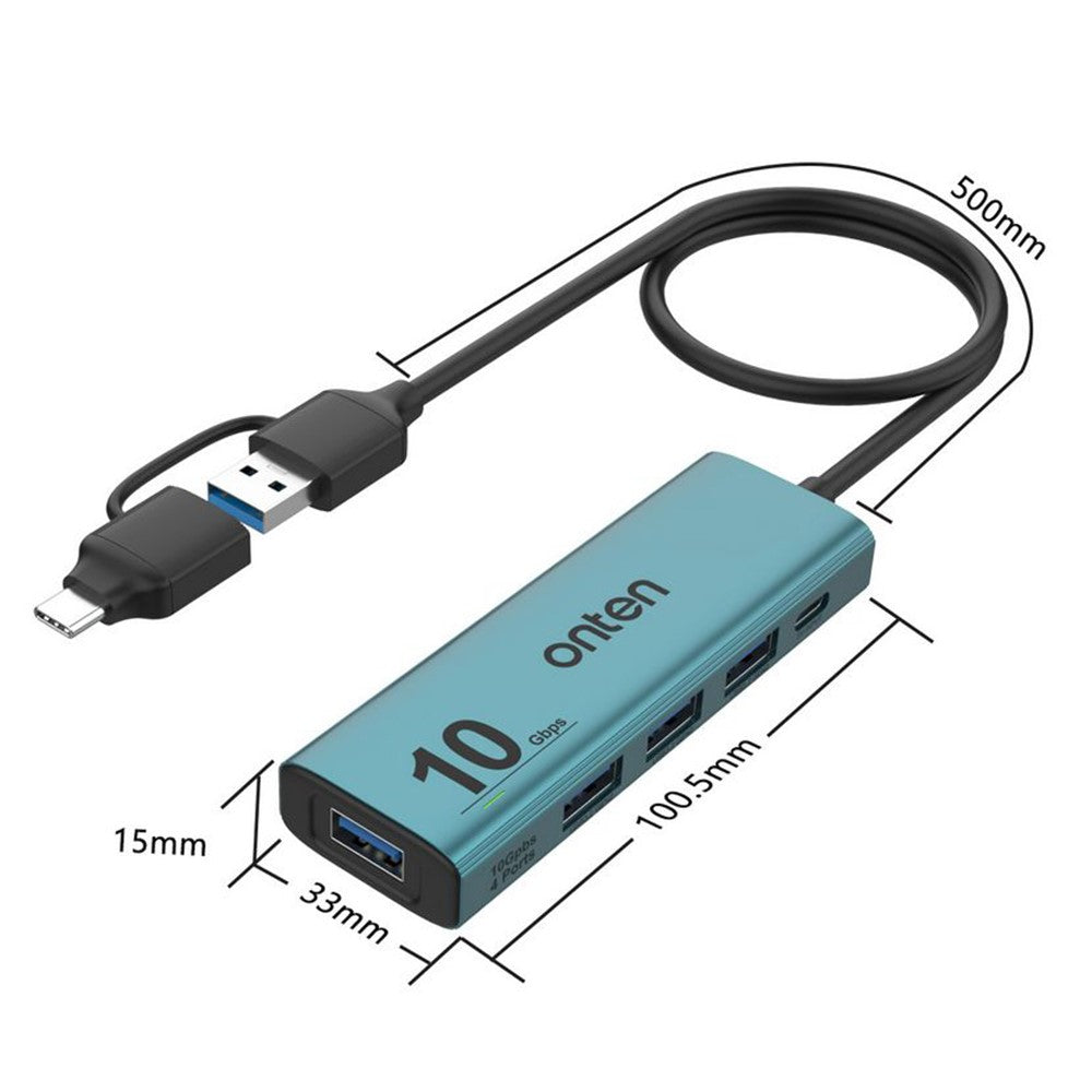 ONTEN UCA611+ 10G USB-A / USB-C to USB-A Converter 4 Port USB 3.2 Gen2 Hub with Charging Function