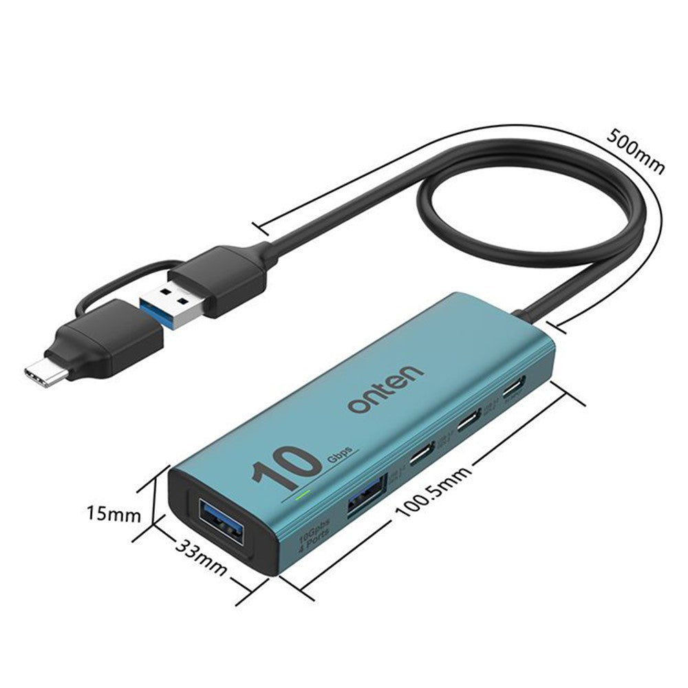 ONTEN UCA612+ USB-A / USB-C to 4 Port USB 3.2 Gen2 Hub 2xType-C + 2xUSB-A 10G Data Transfer Adapter
