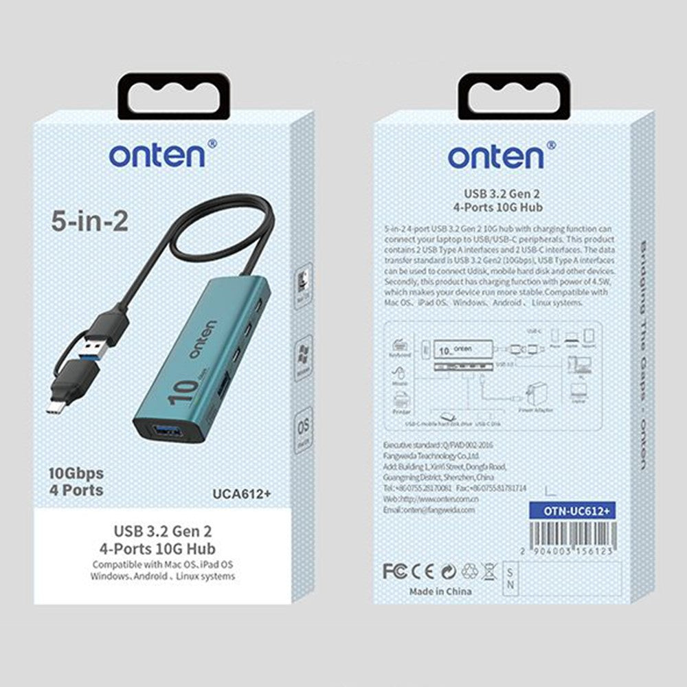 ONTEN UCA612+ USB-A / USB-C to 4 Port USB 3.2 Gen2 Hub 2xType-C + 2xUSB-A 10G Data Transfer Adapter