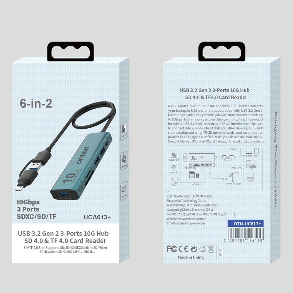 ONTEN UCA613+ USB-A / USB-C to 3 x USB3.2 + USB-C Charging Port + SD / TF Card Reader Hub