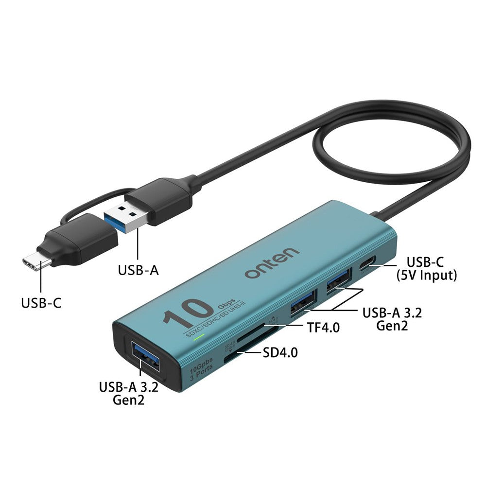 ONTEN UCA613+ USB-A / USB-C to 3 x USB3.2 + USB-C Charging Port + SD / TF Card Reader Hub