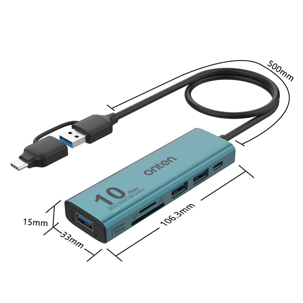 ONTEN UCA613+ USB-A / USB-C to 3 x USB3.2 + USB-C Charging Port + SD / TF Card Reader Hub