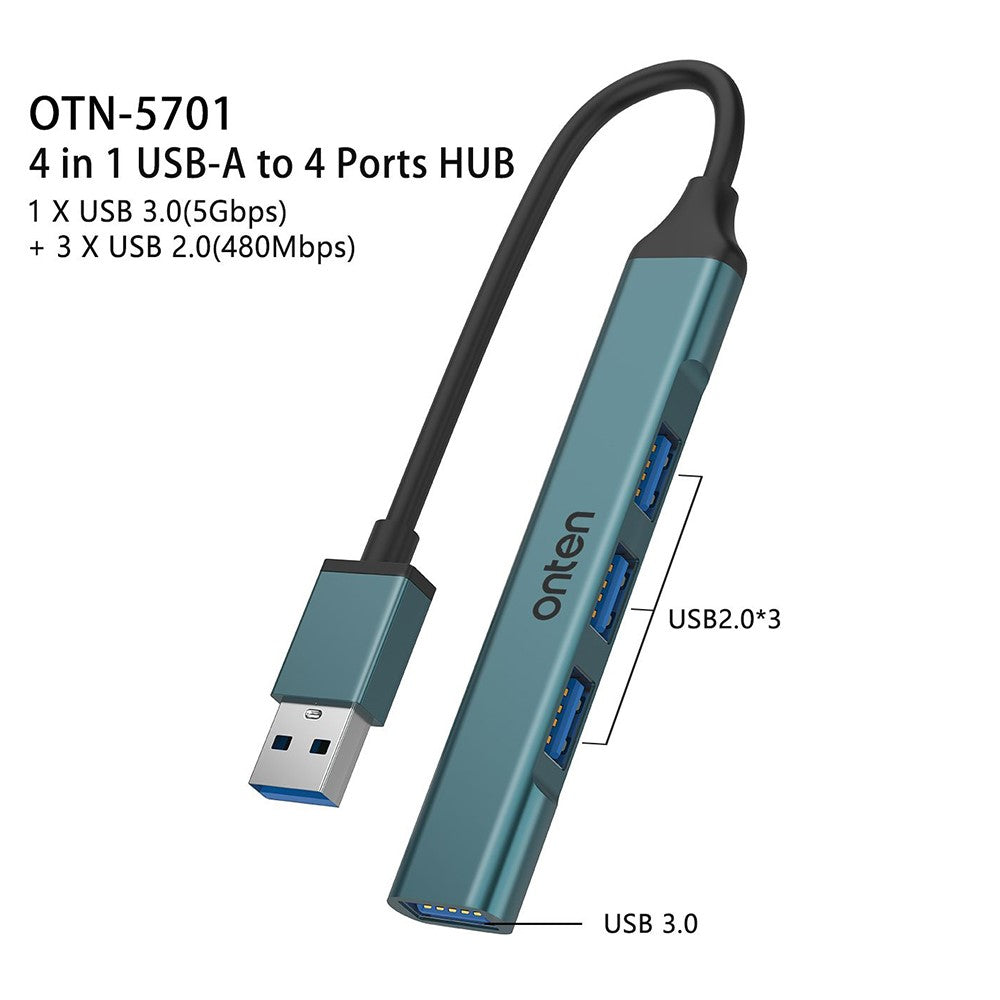 ONTEN OTN-5701 Portable USB Hub Adapter USB to USB 3.0 + 3xUSB 2.0 Expansion Dock