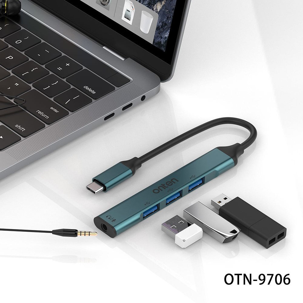 ONTEN OTN-9706 USB-C Hub 3 x USB 2.0 + 3.5mm Audio Adapter Converter
