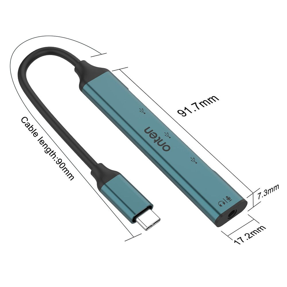 ONTEN OTN-9706 USB-C Hub 3 x USB 2.0 + 3.5mm Audio Adapter Converter