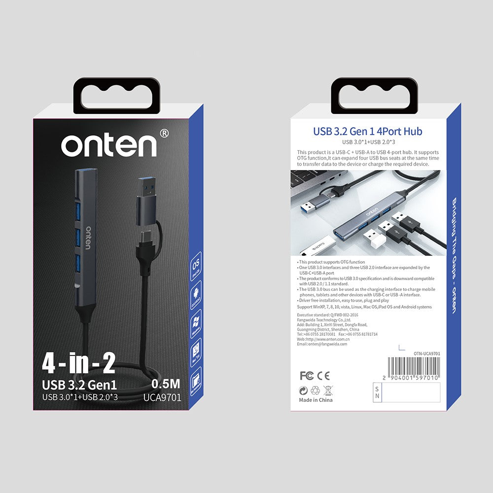 ONTEN UCA9701 USB-A / C Splitter USB 3.0 + 3xUSB 2.0 Computer Expansion Dock OTG Adapter