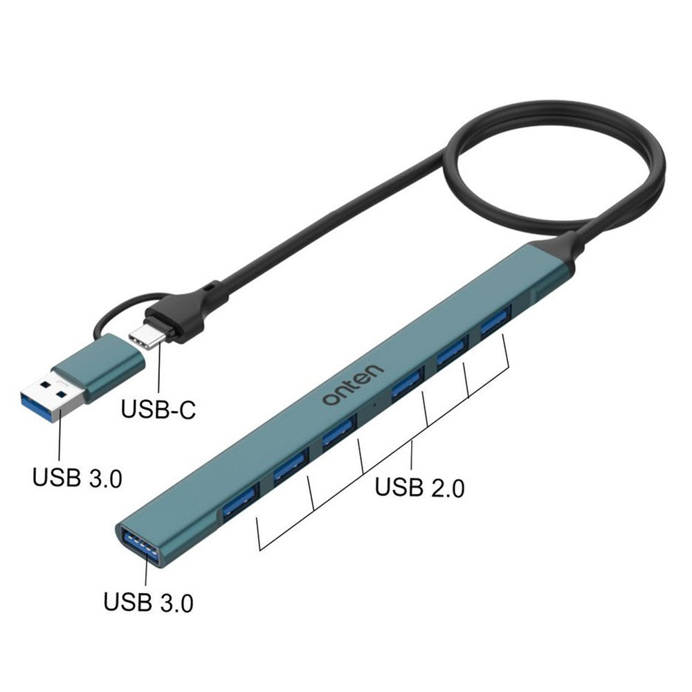 ONTEN UCA9702 Type-C / USB 3.0 Hub Aluminum Alloy Splitter USB 3.0 + 6 x USB 2.0 Expansion Dock