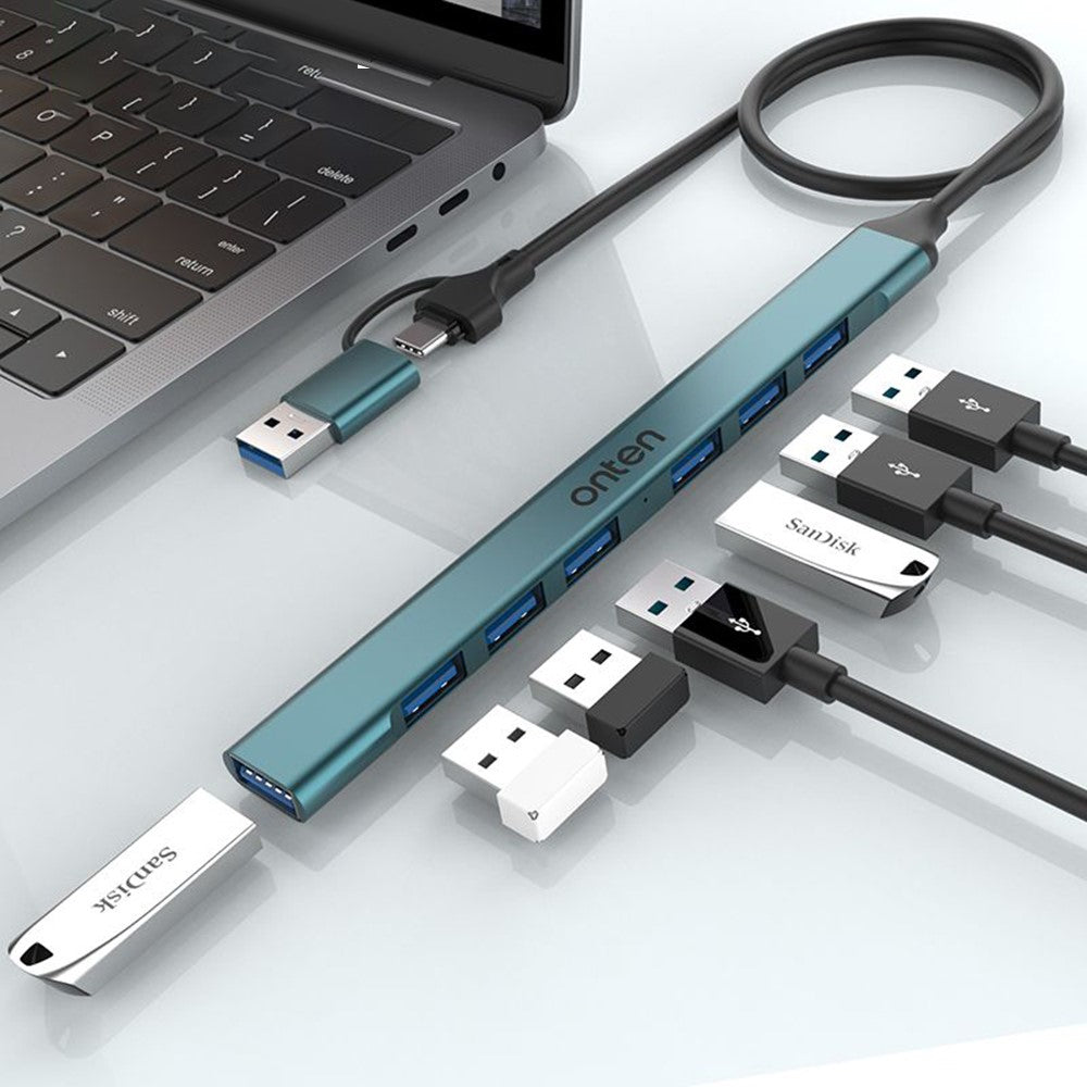 ONTEN UCA9702 Type-C / USB 3.0 Hub Aluminum Alloy Splitter USB 3.0 + 6 x USB 2.0 Expansion Dock