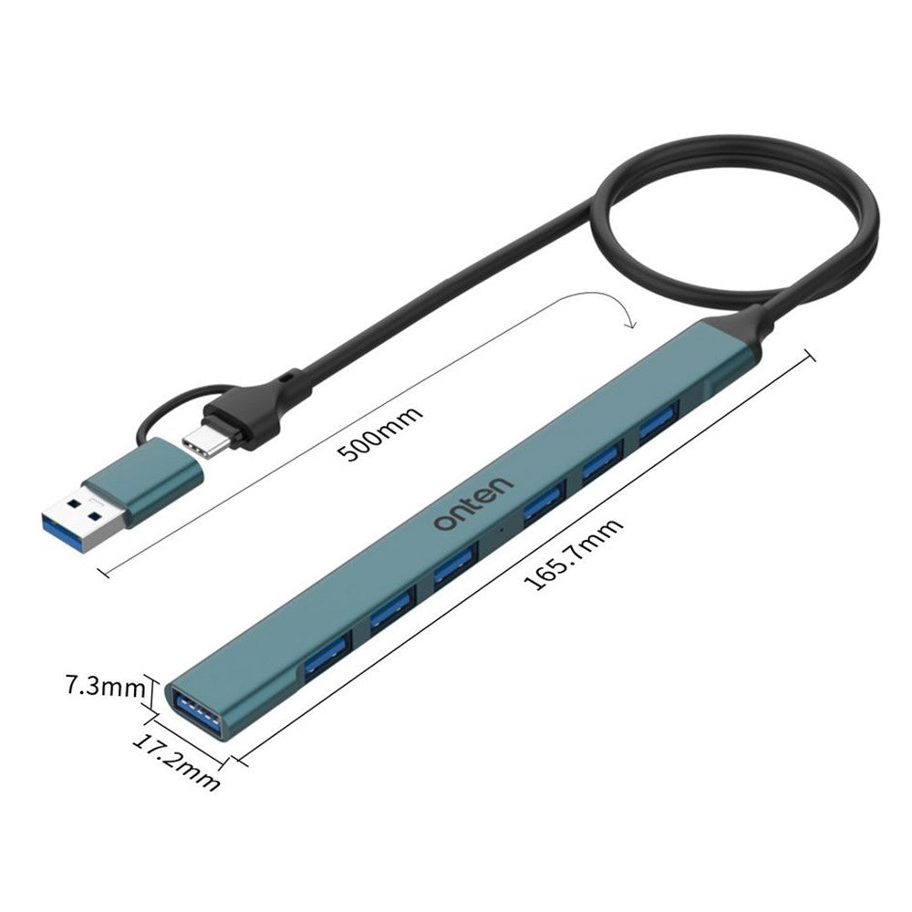 ONTEN UCA9702 Type-C / USB 3.0 Hub Aluminum Alloy Splitter USB 3.0 + 6 x USB 2.0 Expansion Dock