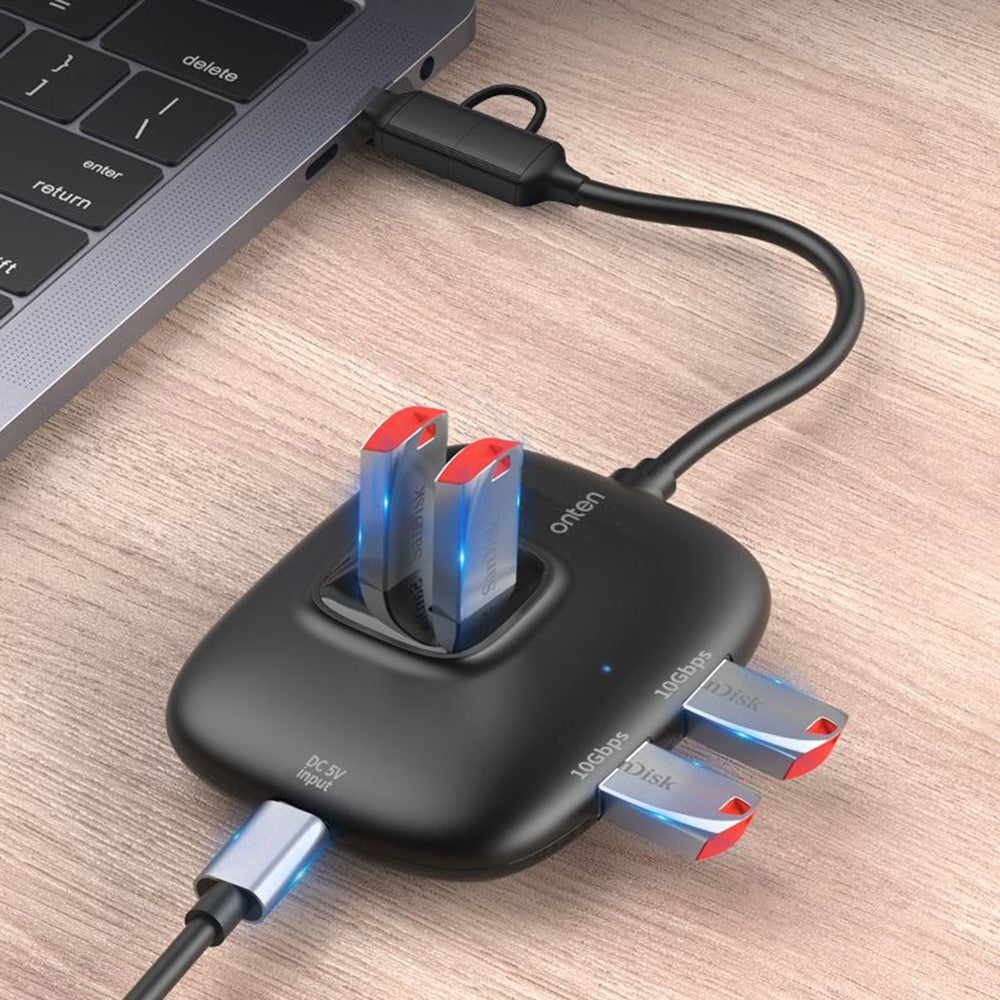 ONTEN OTN-UCA610 USB-A / USB-C to 4 x USB3.0 + USB-C Hub 10Gbps Transfer Speed Adapter