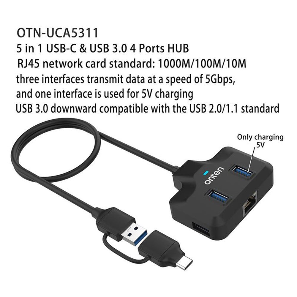 ONTEN UCA5311 USB-C / USB 3.0 Multi-Port Hub High-Speed Data Transfer Gigabit Ethernet Adapter