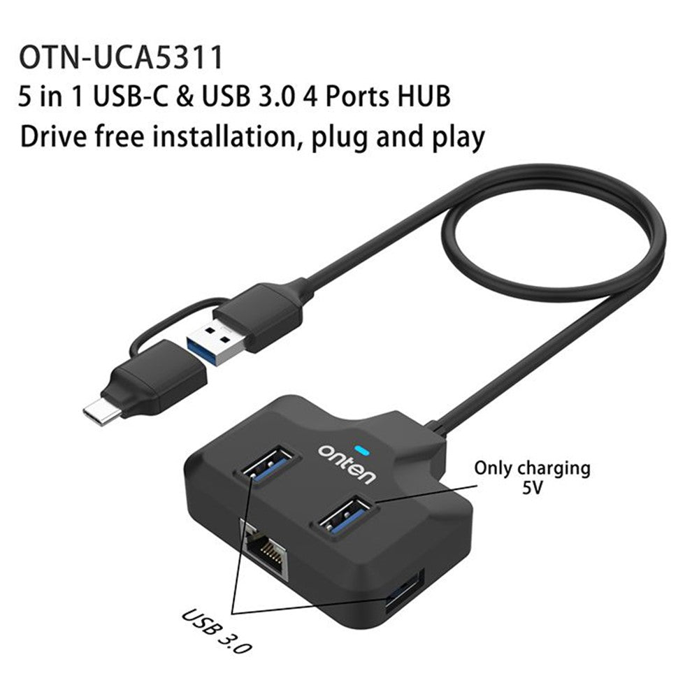 ONTEN UCA5311 USB-C / USB 3.0 Multi-Port Hub High-Speed Data Transfer Gigabit Ethernet Adapter