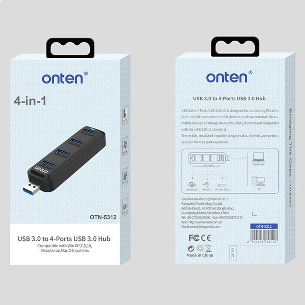 ONTEN 5312 USB3.0 to 4 x USB3.0 Hub 5Gpbs High Speed Data Transfer Adapter