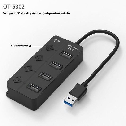 5302 4 in 1 USB 2.0 Hub With Individual Switches Plug and Play 4 Ports Splitter High Speed 480Mbps Data Transfer