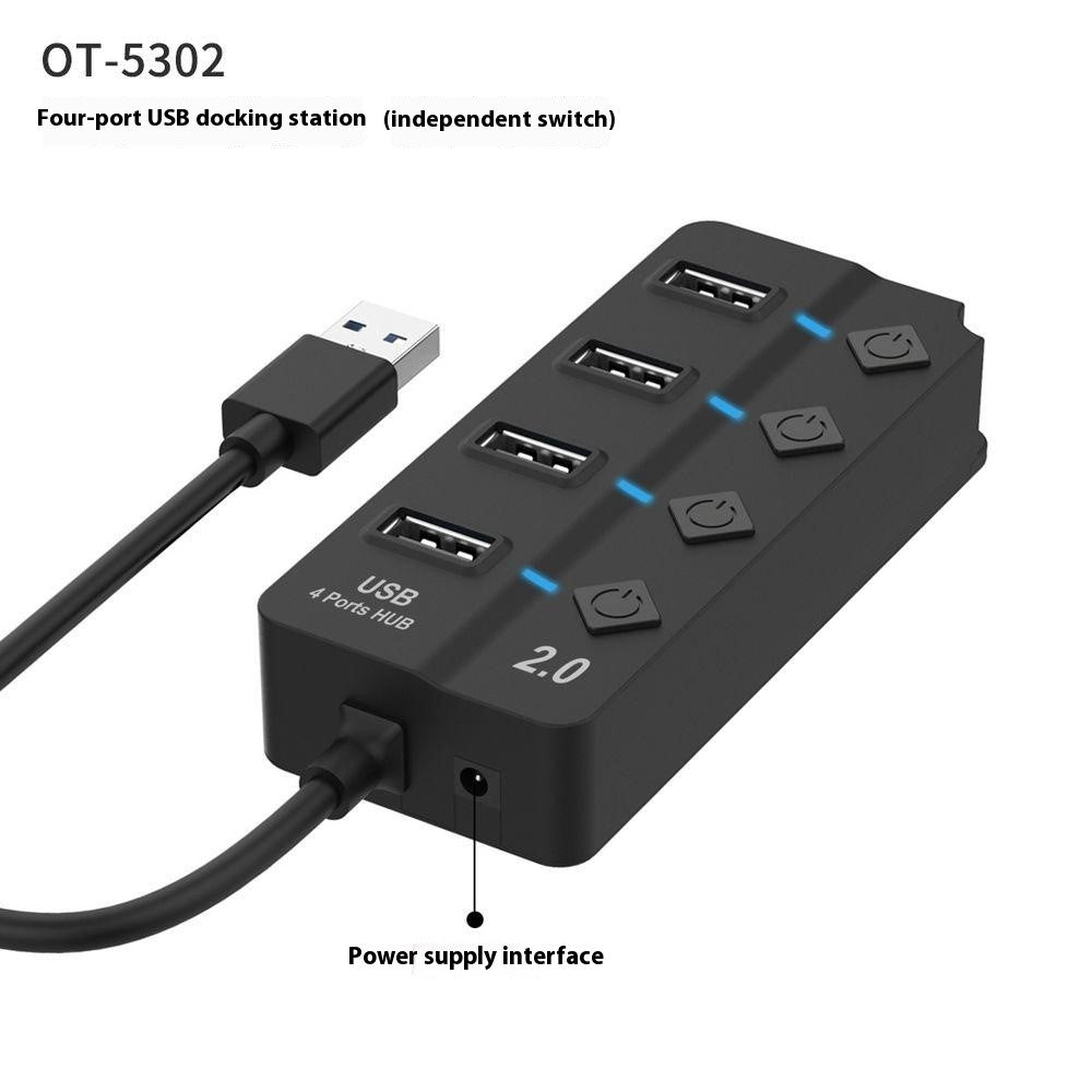 5302 4 in 1 USB 2.0 Hub With Individual Switches Plug and Play 4 Ports Splitter High Speed 480Mbps Data Transfer