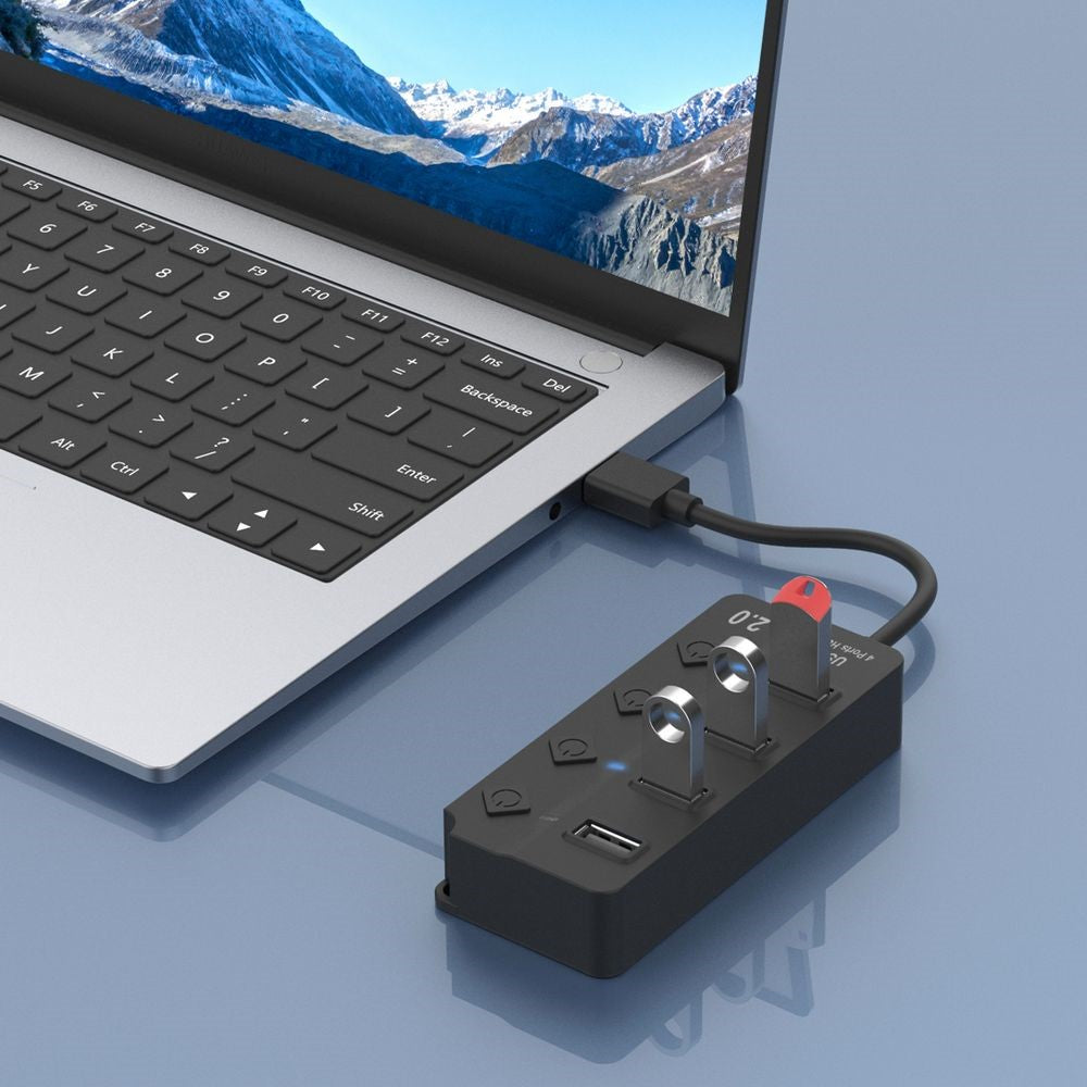 5302 4 in 1 USB 2.0 Hub With Individual Switches Plug and Play 4 Ports Splitter High Speed 480Mbps Data Transfer