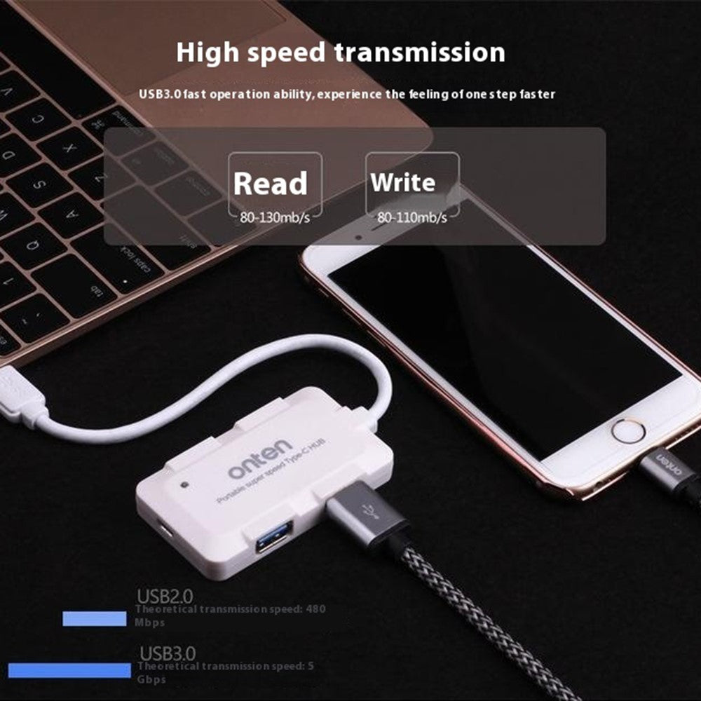 ONTEN 9102B 4 Port USB 3.0 HUB For Computer Type-C Splitter High Speed Data Transfer Adapter
