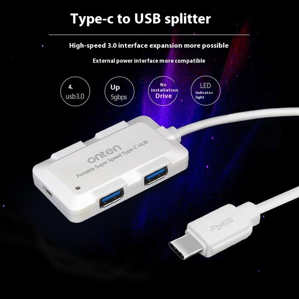ONTEN 9102B 4 Port USB 3.0 HUB For Computer Type-C Splitter High Speed Data Transfer Adapter