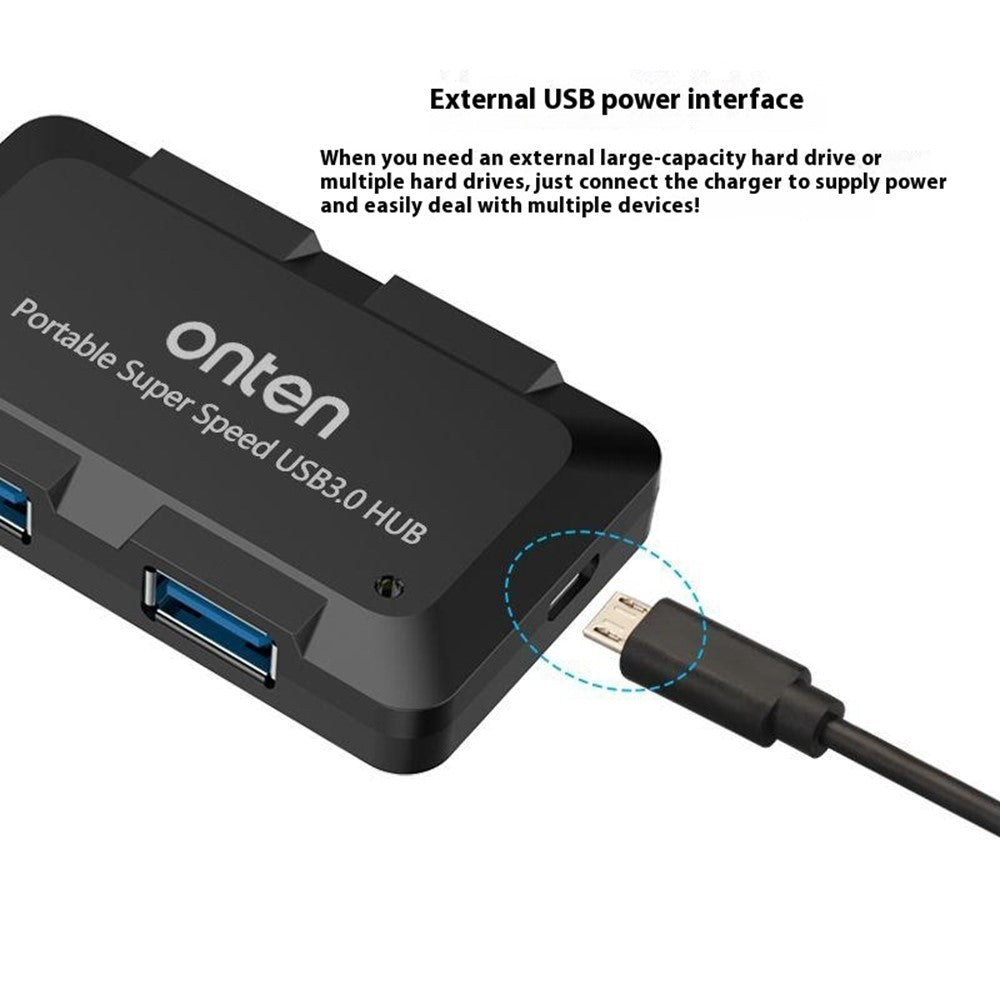 ONTEN 8102B 4-Port USB 3.0 Hub Square Powered Splitter With Smart BC1.2 Charging Protocol 480Mbps / 5Gbps