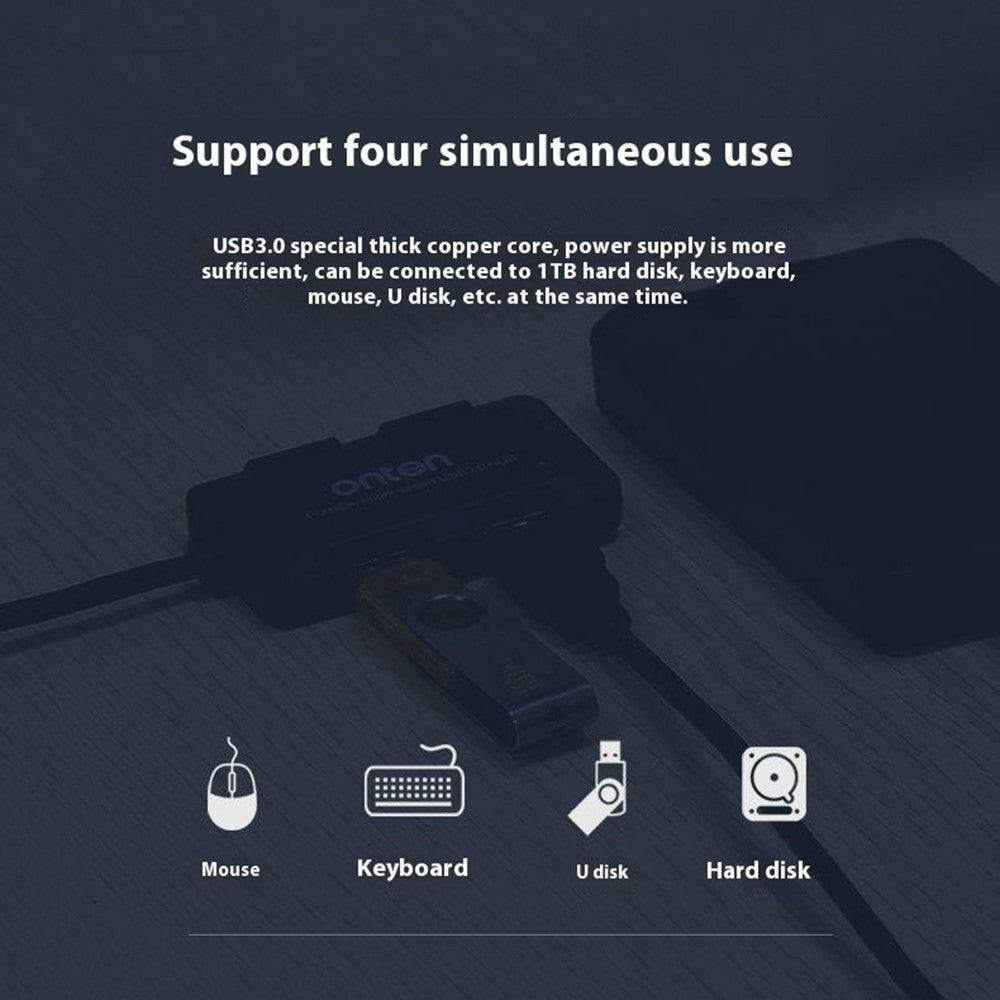 ONTEN 8102B 4-Port USB 3.0 Hub Square Powered Splitter With Smart BC1.2 Charging Protocol 480Mbps / 5Gbps