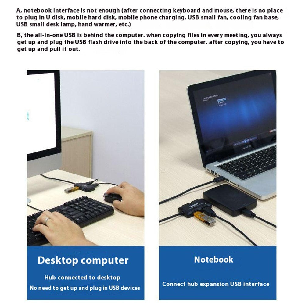 ONTEN 8102B 4-Port USB 3.0 Hub Square Powered Splitter With Smart BC1.2 Charging Protocol 480Mbps / 5Gbps