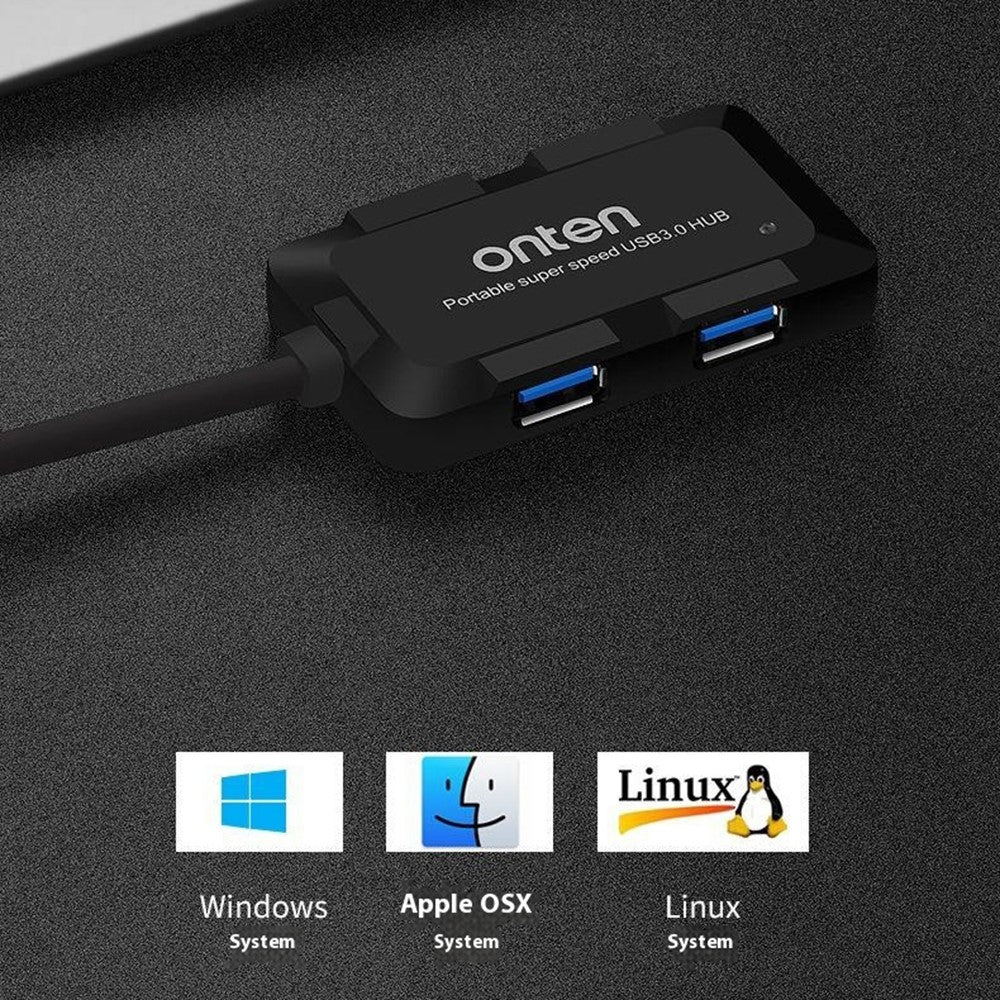 ONTEN 8102B 4-Port USB 3.0 Hub Square Powered Splitter With Smart BC1.2 Charging Protocol 480Mbps / 5Gbps