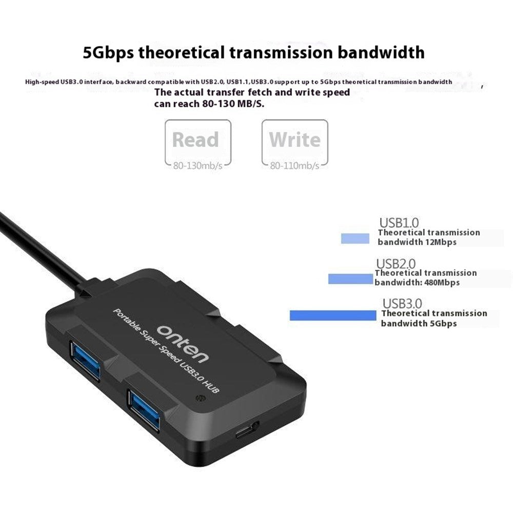 ONTEN 8102B 4-Port USB 3.0 Hub Square Powered Splitter With Smart BC1.2 Charging Protocol 480Mbps / 5Gbps