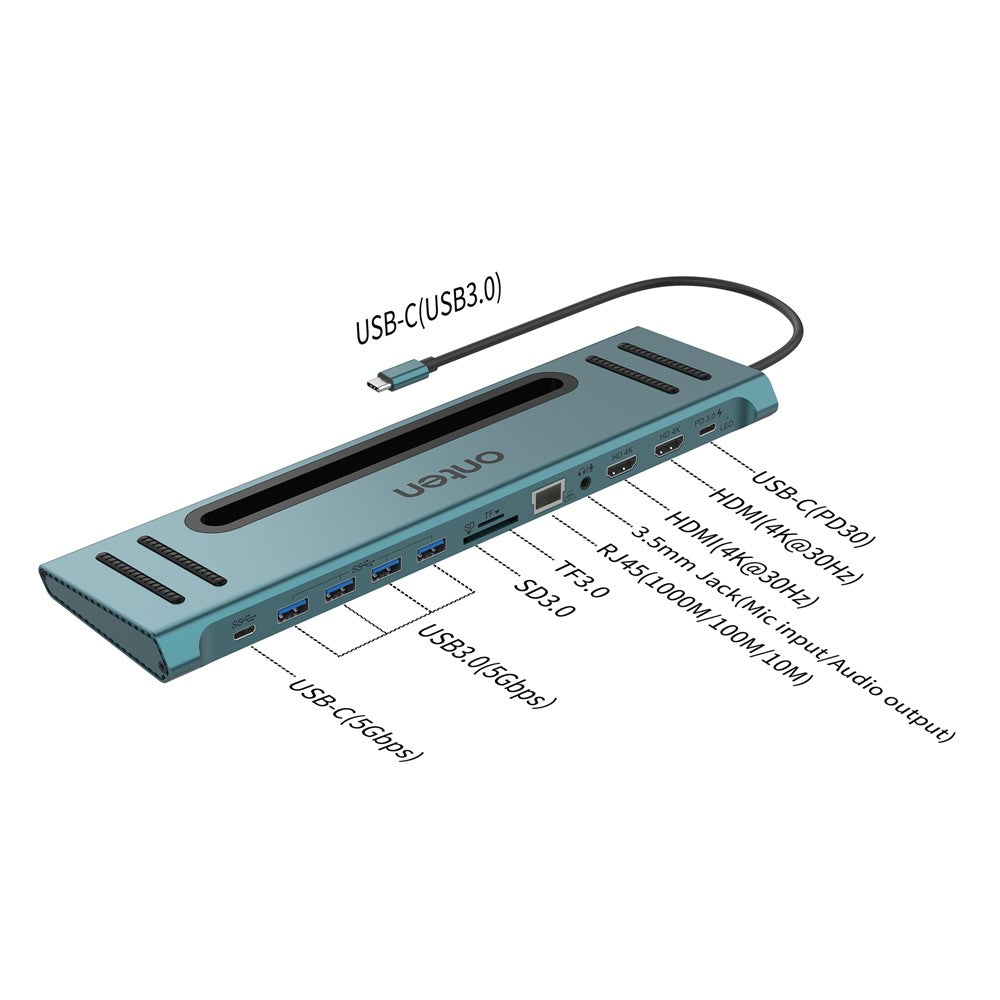 ONTEN 9199 12-in-1 USB-C Hub For Laptop Dual HDMI 4K Multi-Function Docking Station Ethernet SD Card Reader