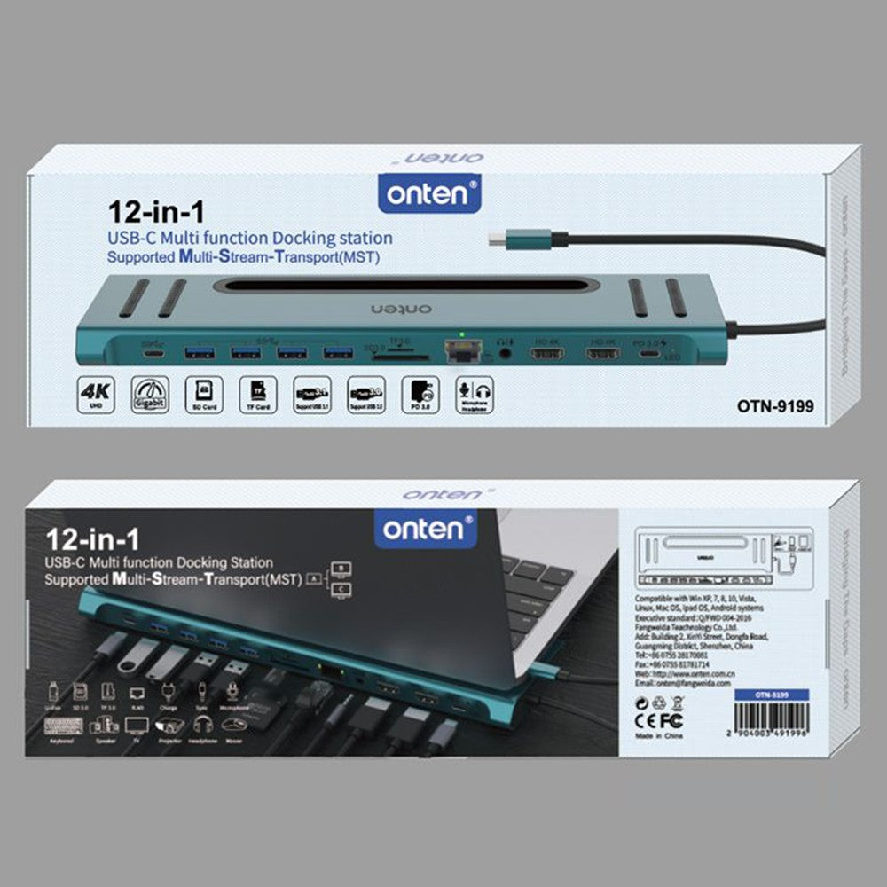 ONTEN 9199 12-in-1 USB-C Hub For Laptop Dual HDMI 4K Multi-Function Docking Station Ethernet SD Card Reader