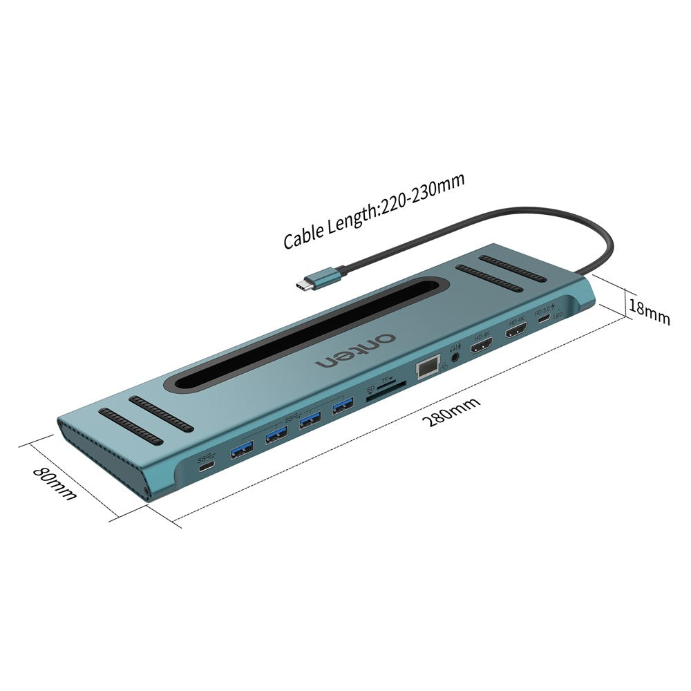 ONTEN 9199 12-in-1 USB-C Hub For Laptop Dual HDMI 4K Multi-Function Docking Station Ethernet SD Card Reader